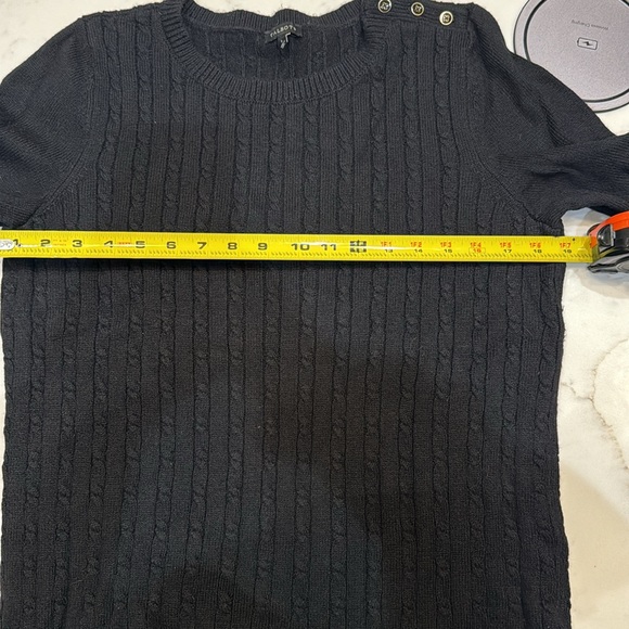 Black Talbots cable knit sweater with button detail at left shoulder. L. Worn 3x - Picture 5 of 5
